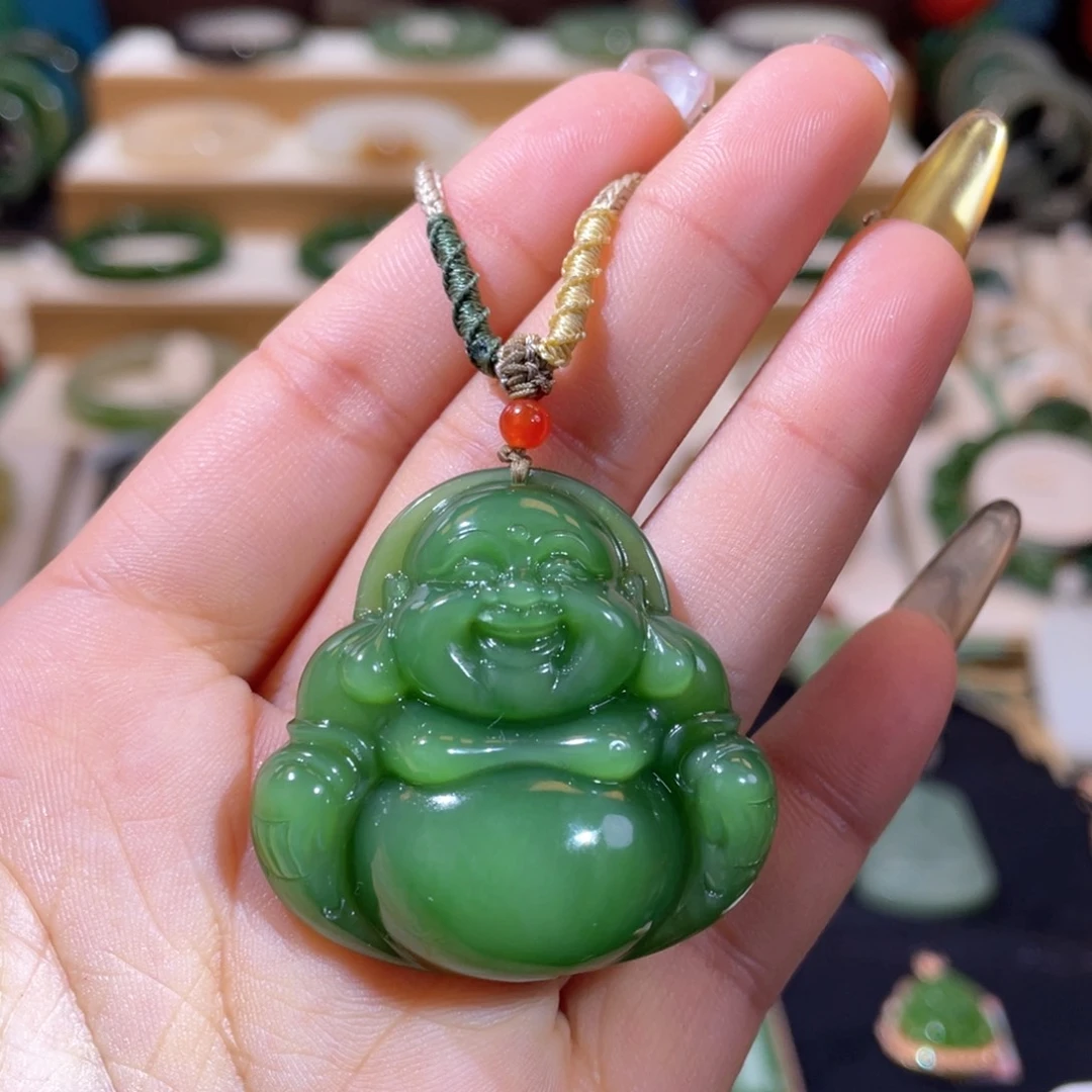 和田玉高品粉绿佛公未镶嵌