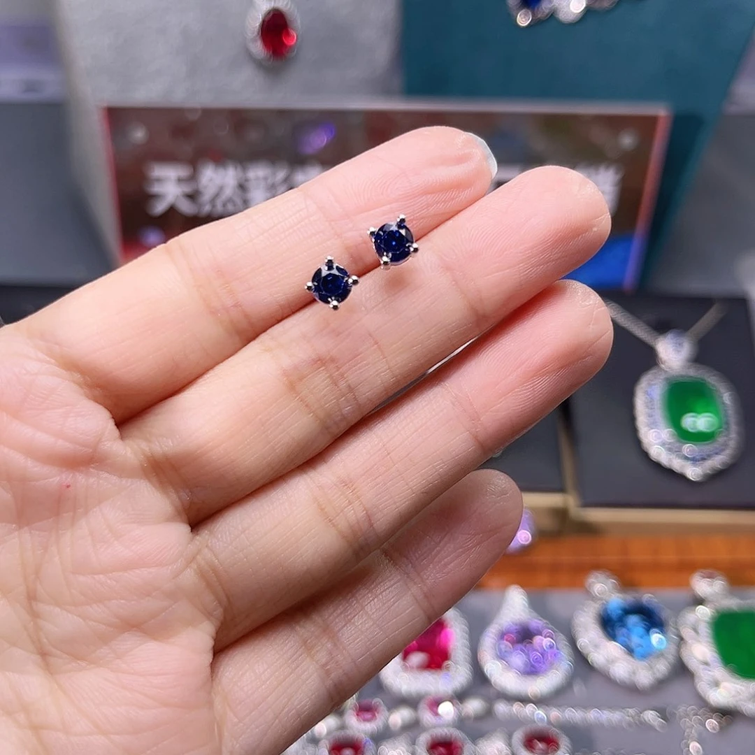 耳饰蓝宝石银S925镶嵌w 1