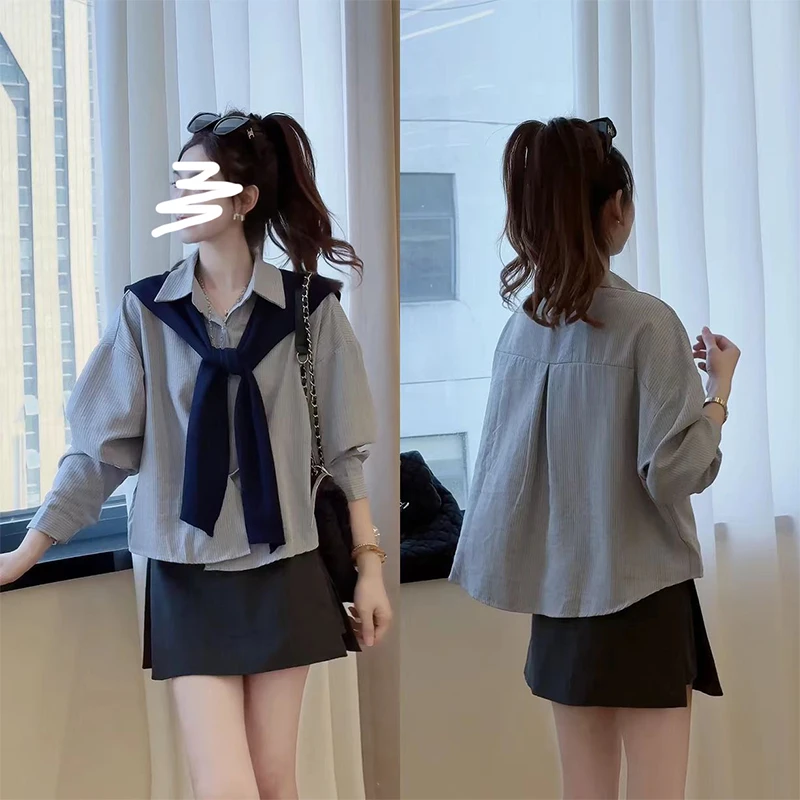 【纹序风线】LULU韩系老钱风衬衣外套女秋季新款时尚休闲衬衫上衣
