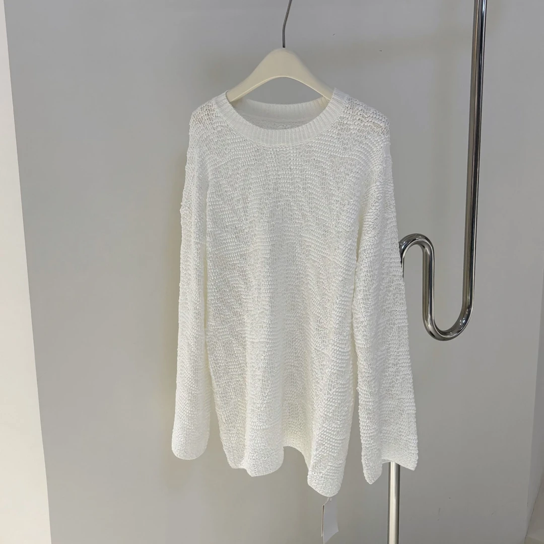 【塔鹿蕾】25年春夏新款白色花纹肌理长袖镂空针织衫薄款上衣24568