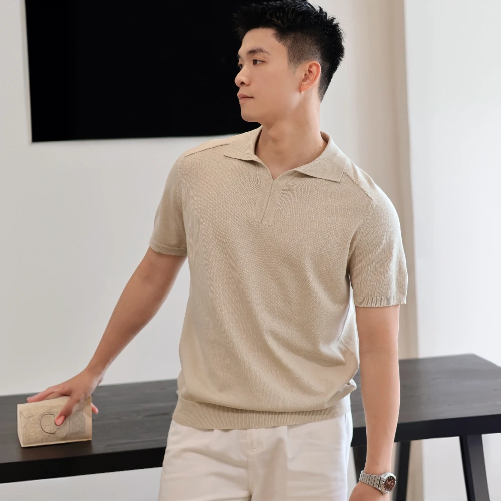 老钱风格调高级肌理感极简百搭针织POLO短袖T恤男士时尚休闲夏季