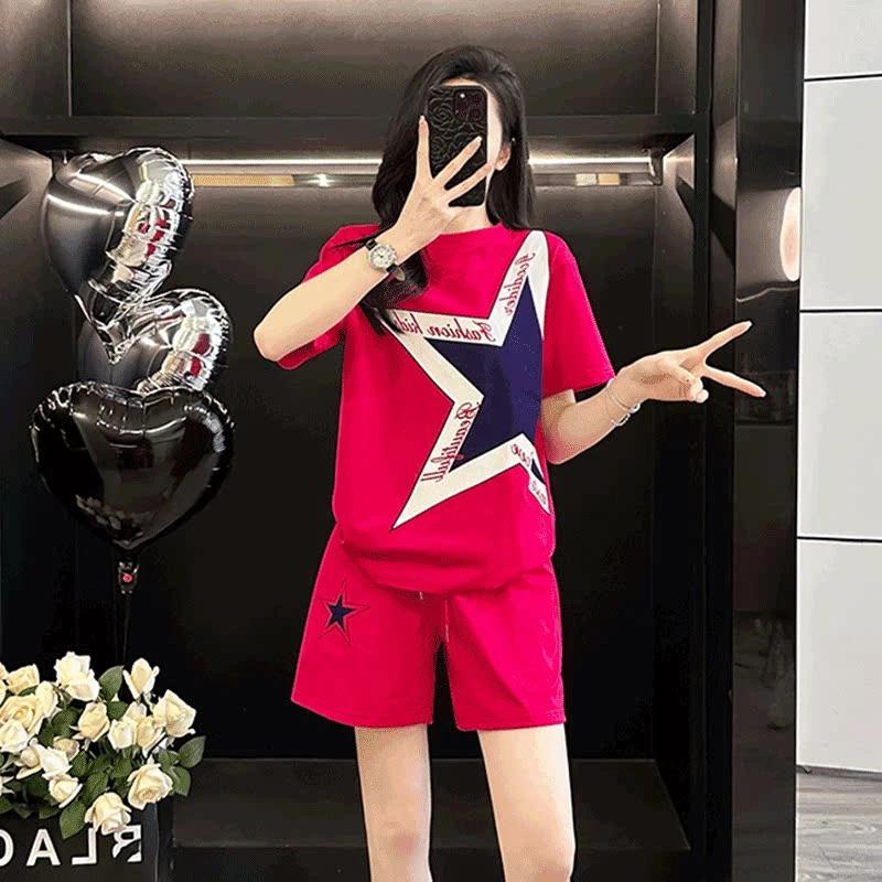 夏季2025新款时尚休闲运动套装女洋气时髦减龄显瘦短袖短裤两件套