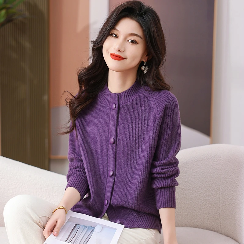 允山黛春秋新款女士针织长袖开衫外套时尚单排百搭休闲针织衫女装