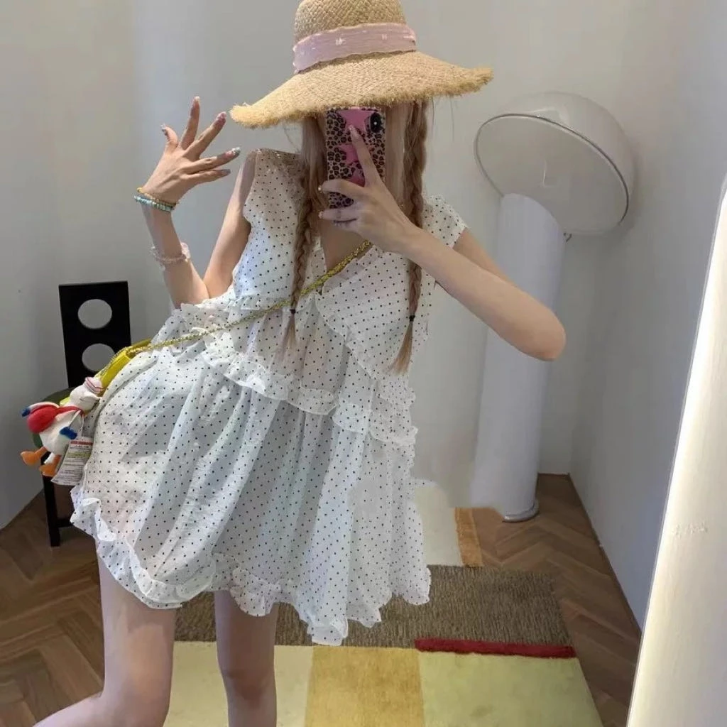 【土豆优选】显瘦v领波点连衣裙