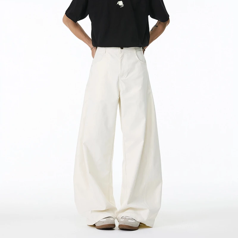 chements夏季新款弹力弯刀裤男女宽松白裤子直筒夏季长裤阔腿裤