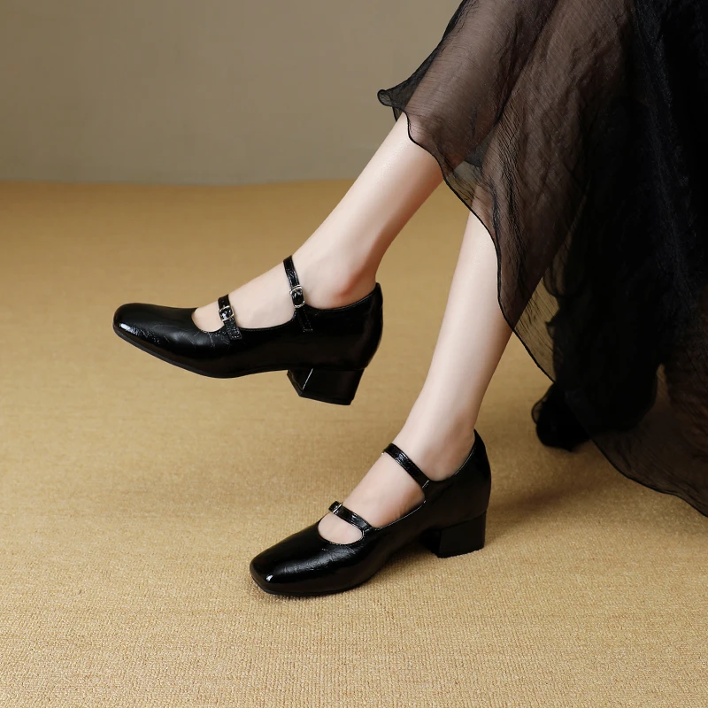 2025年春季新款内增高玛丽珍高跟鞋双扣一字带软面粗跟舒适高跟鞋
