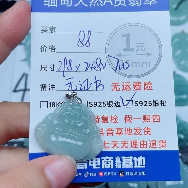 翡翠银S925镶嵌吊坠(不含链)翡翠