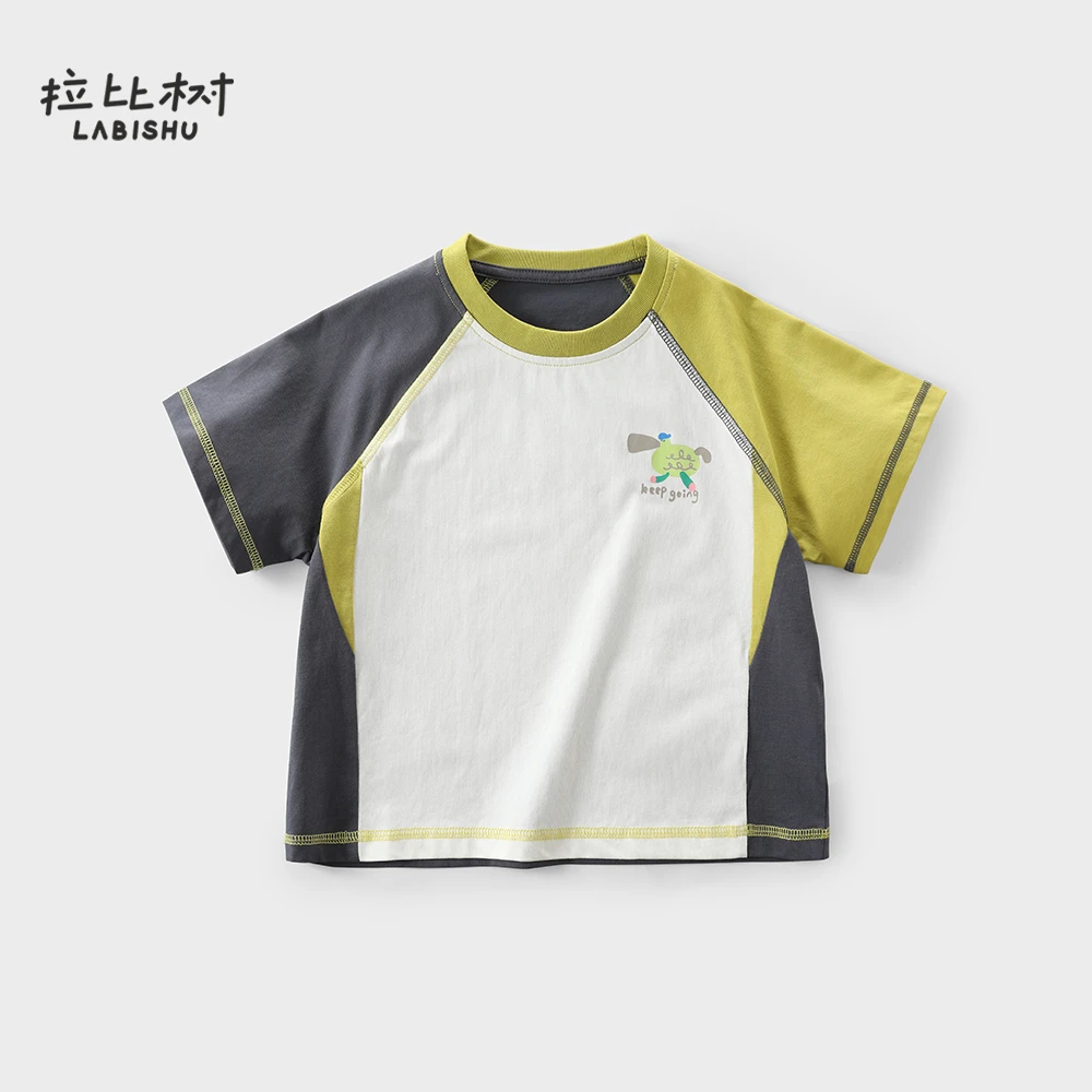 拉比树夏季宝宝百搭短袖小蓝帽渡渡鸟撞色T恤男童休闲透气百搭