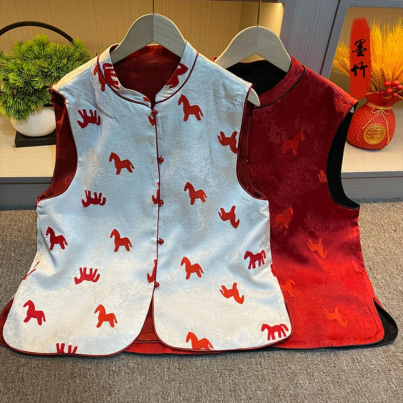 【71296】新中式女装中国风高级感气质女士上衣百搭双面双穿马甲