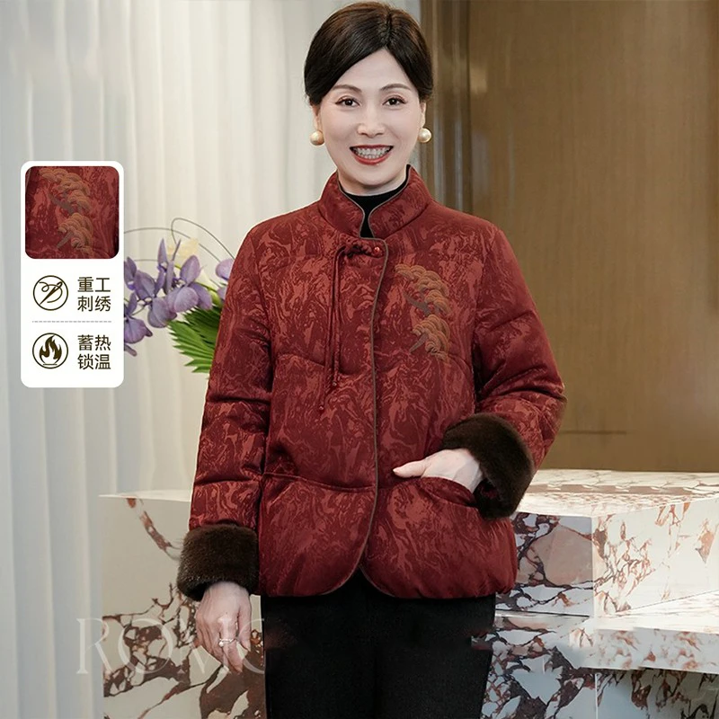 品牌妈妈装加绒2025冬季棉袄外套中老年女装新中式复古国风棉衣服