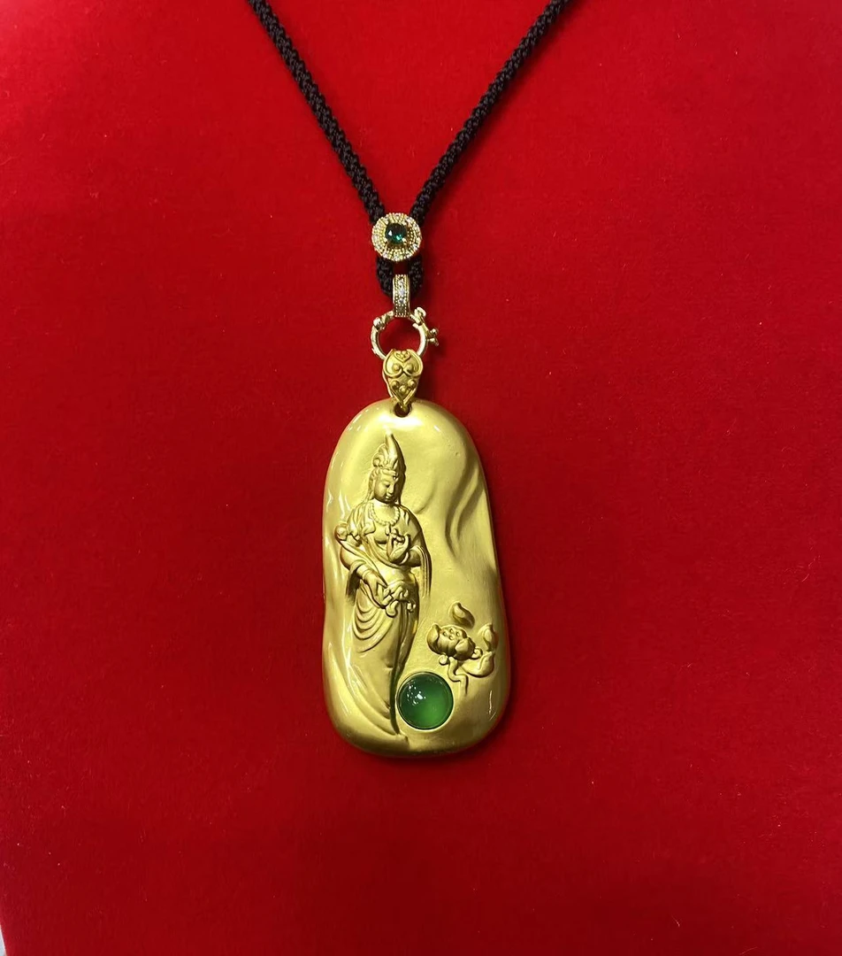 【小玉甄选】黄金足金999观音吊牌翡翠镶嵌38克zip