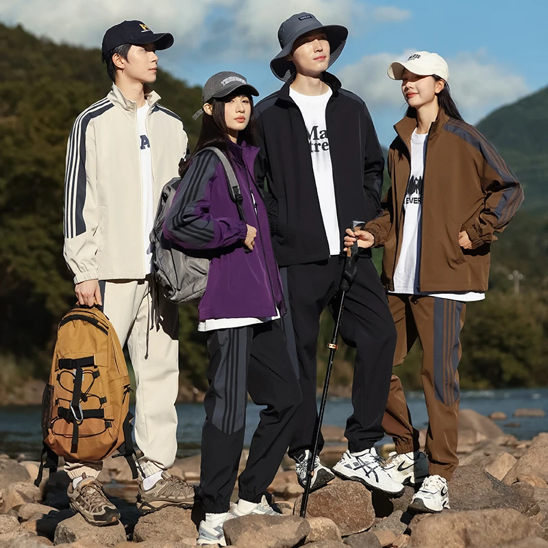 【高品质 发货快】情侣款运动套装春秋休闲夹克晨练晨跑修身套装D02
