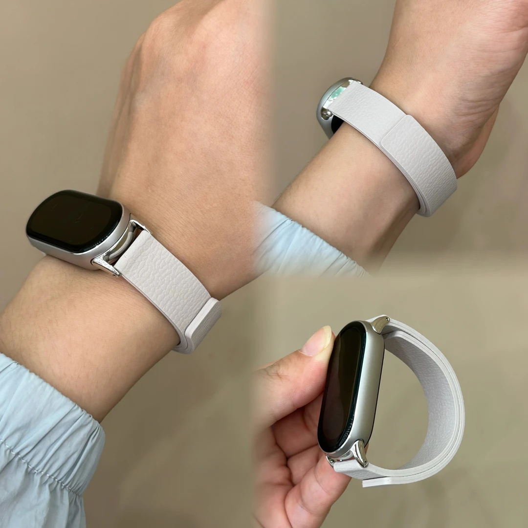 适用小米手环10软硅胶磁吸表带9/8腕带荔枝皮纹简约男生情侣女款