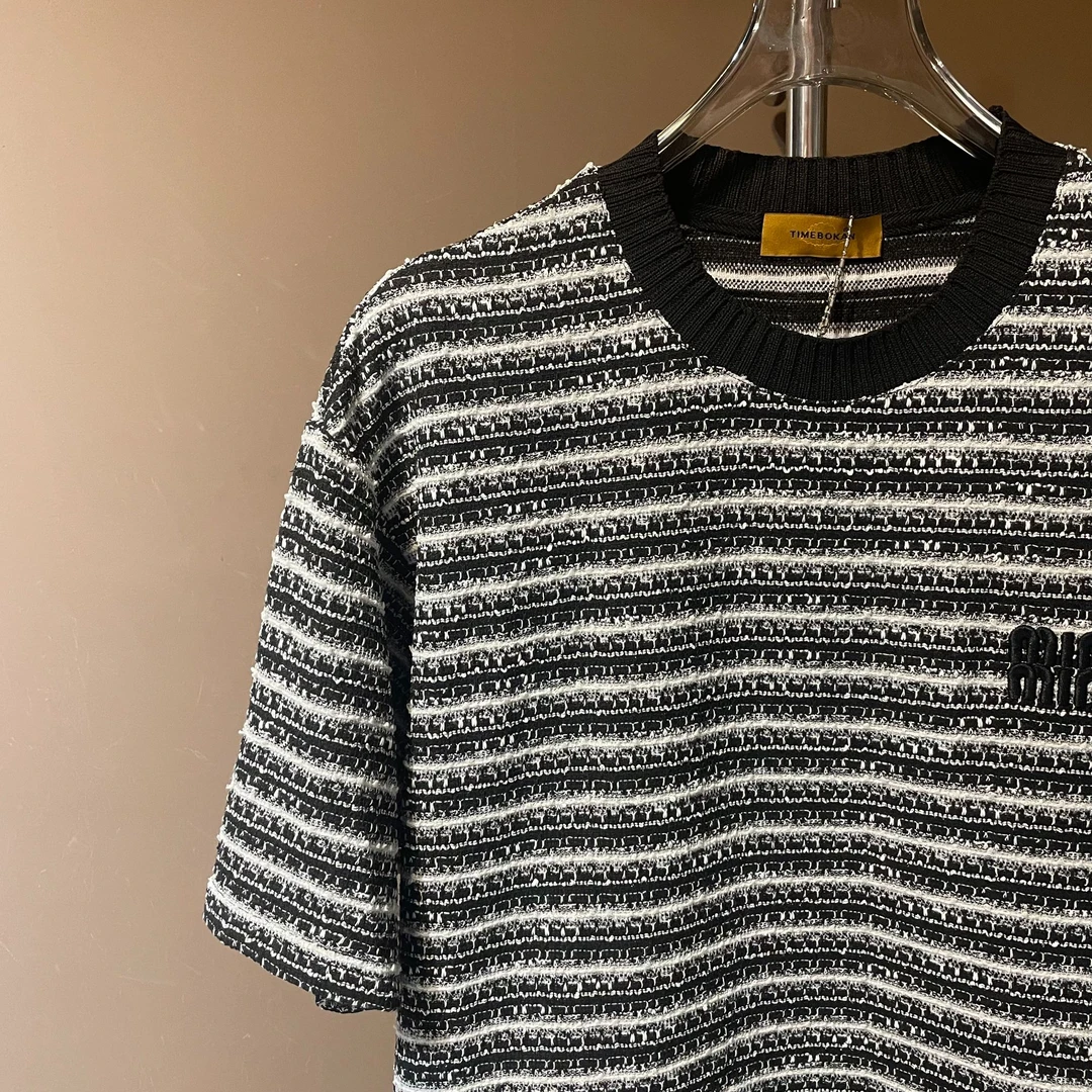 【TIME BOKAN/质感1奢高定潮流个性百搭条纹男士短袖【77380