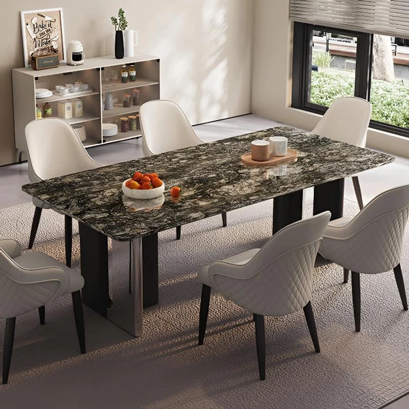 天然铂金钻奢石餐桌家用圆桌轻奢高级感天然进口高端餐桌家用