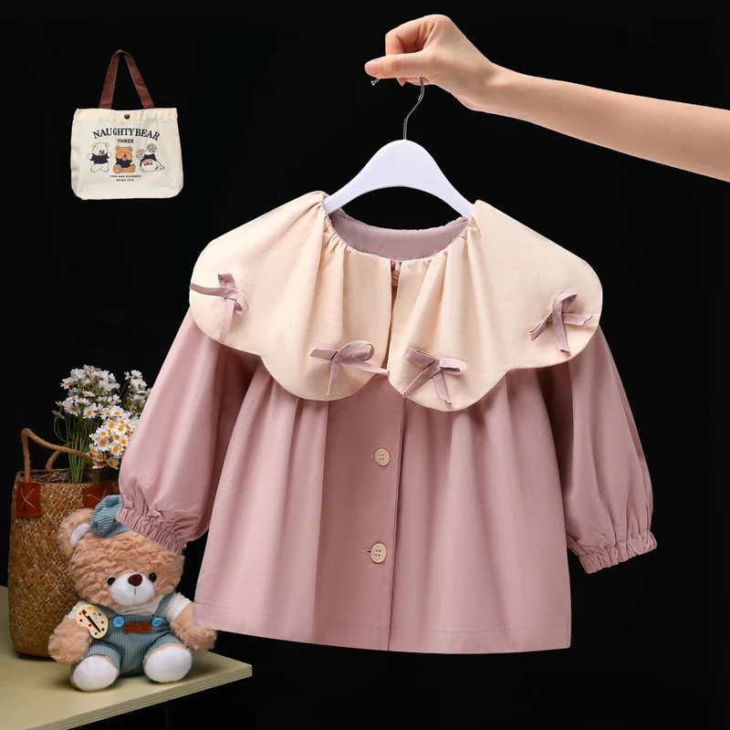 小童外套秋款女宝宝可爱蝴蝶结翻领上衣一岁宝宝洋气网红款外出服