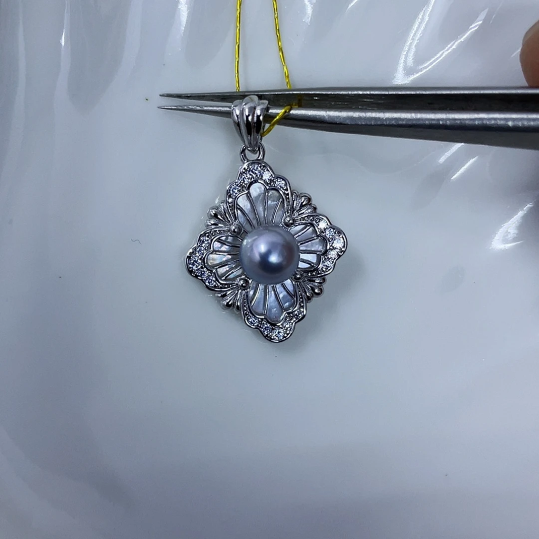 吊坠(不含链)银S925镶嵌海水珍珠