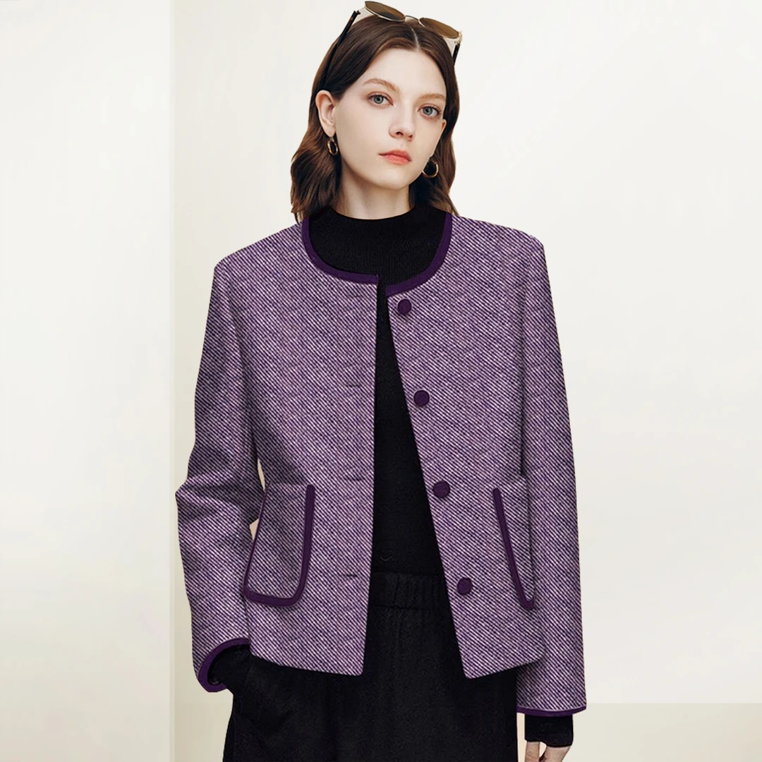 QOOEL法式短款小香风外套女款2025年秋冬新款复古设计感通勤上衣