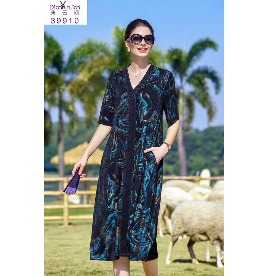 39910款夏季宽松洋气显瘦大码气质遮肚连衣裙