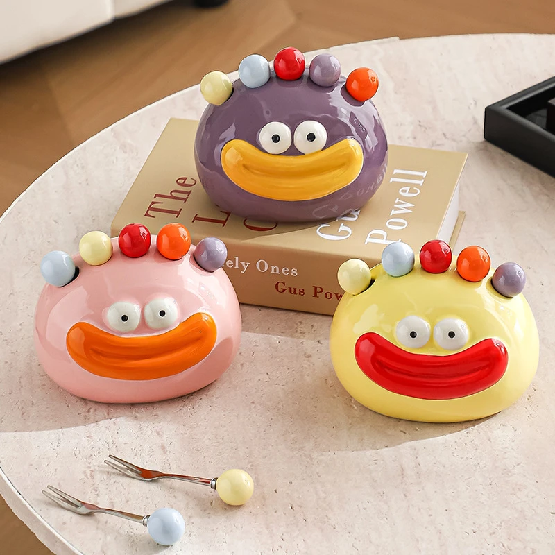 香肠嘴丑萌收纳罐水果叉不锈钢可爱套装儿童安全可爱彩色叉子y73