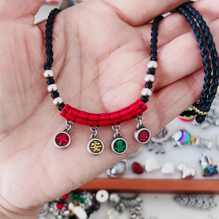 珐琅吊坠足银平安喜乐