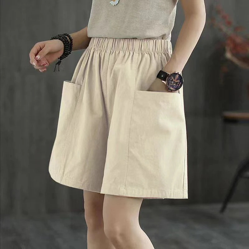 【现货+运费险】棉麻短裤女大口袋宽松显瘦高腰裤休闲外穿短裤K200