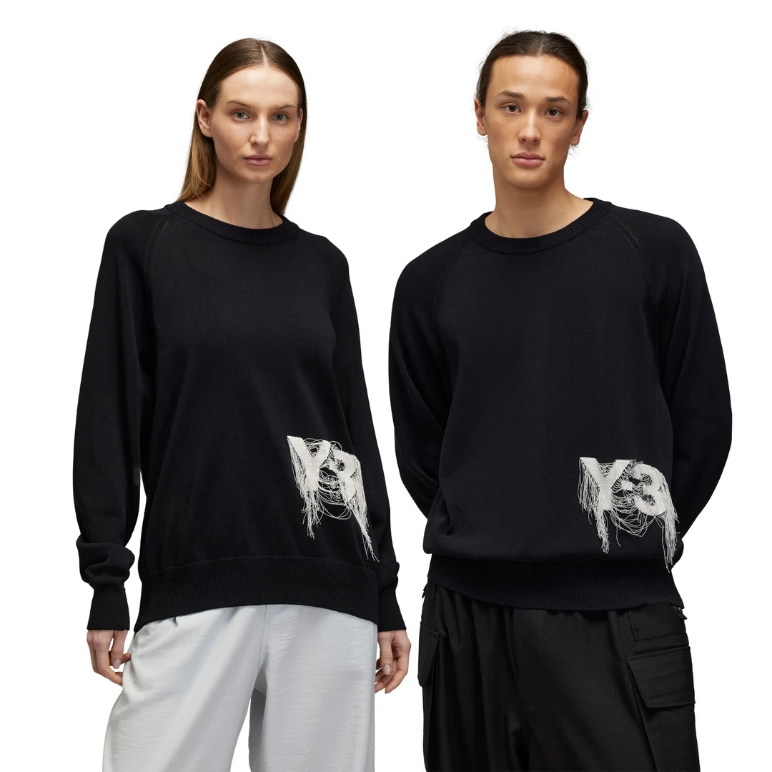 Y-3/Y-3（52-JL8752）黑色设计款情侣运动圆领套头毛衣针织衫