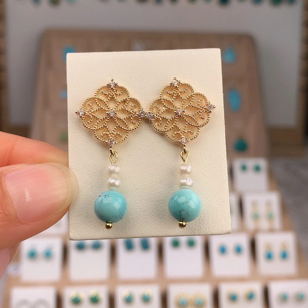 绿松石未镶嵌耳饰