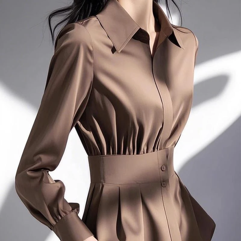 法芬图法式高级感醋酸长袖衬衫女春夏季2025新款气质收腰别致超好