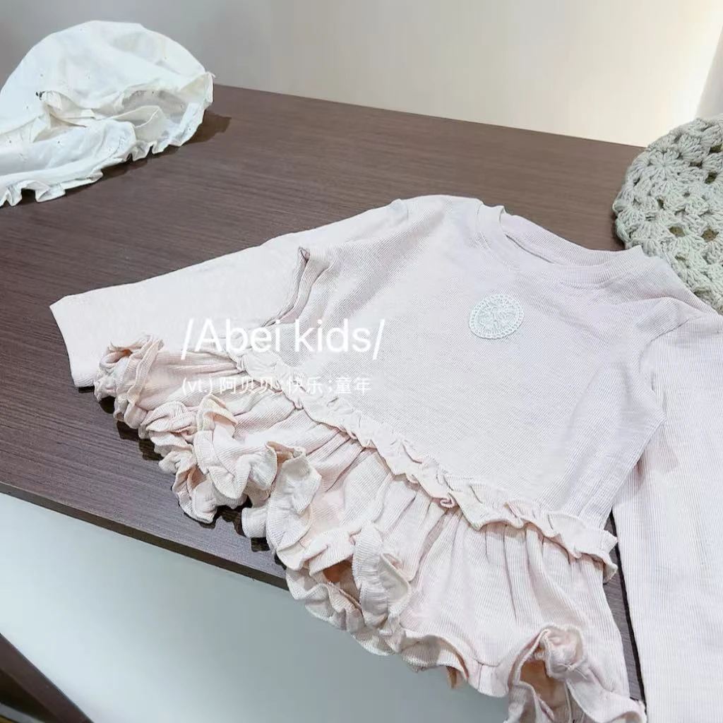 【K1】甜心奶爸粉色双层下摆上衣春款童装