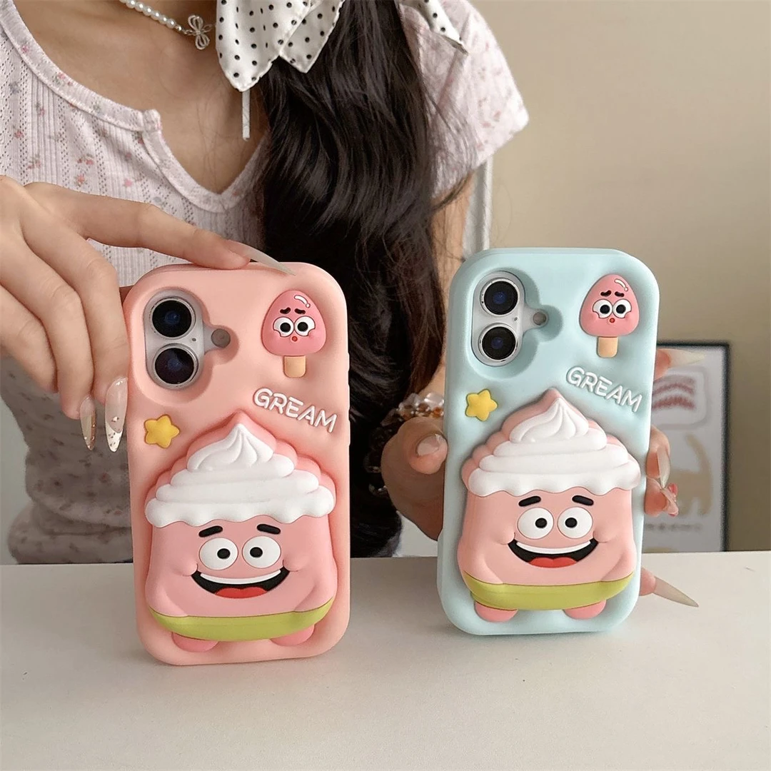 夏日可爱立体派大星雪糕支架适用iPhone16苹果14手机壳13硅胶15