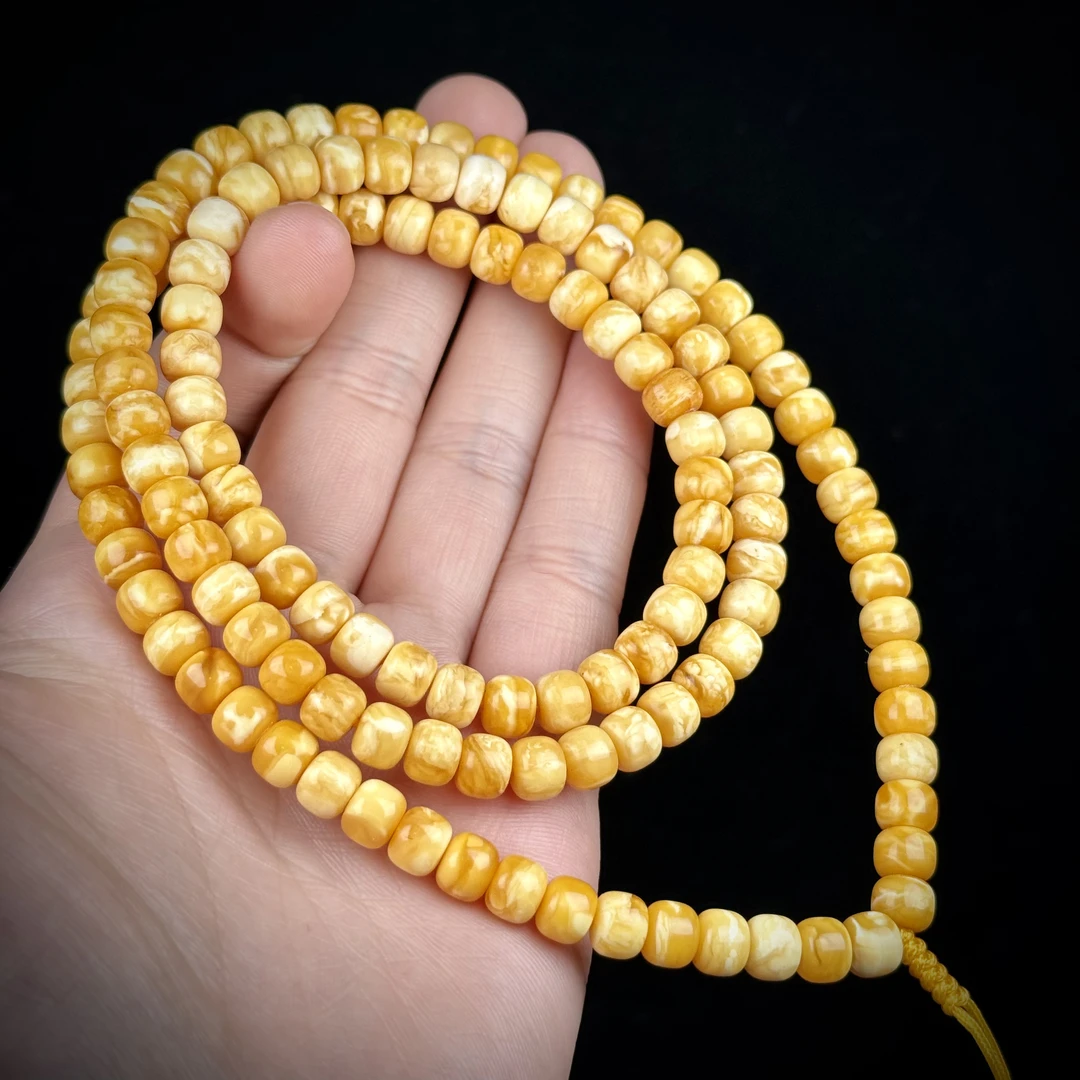 R2686天然俄料蜜蜡妖纹老型108颗脖挂7.1x5.6mm 24克