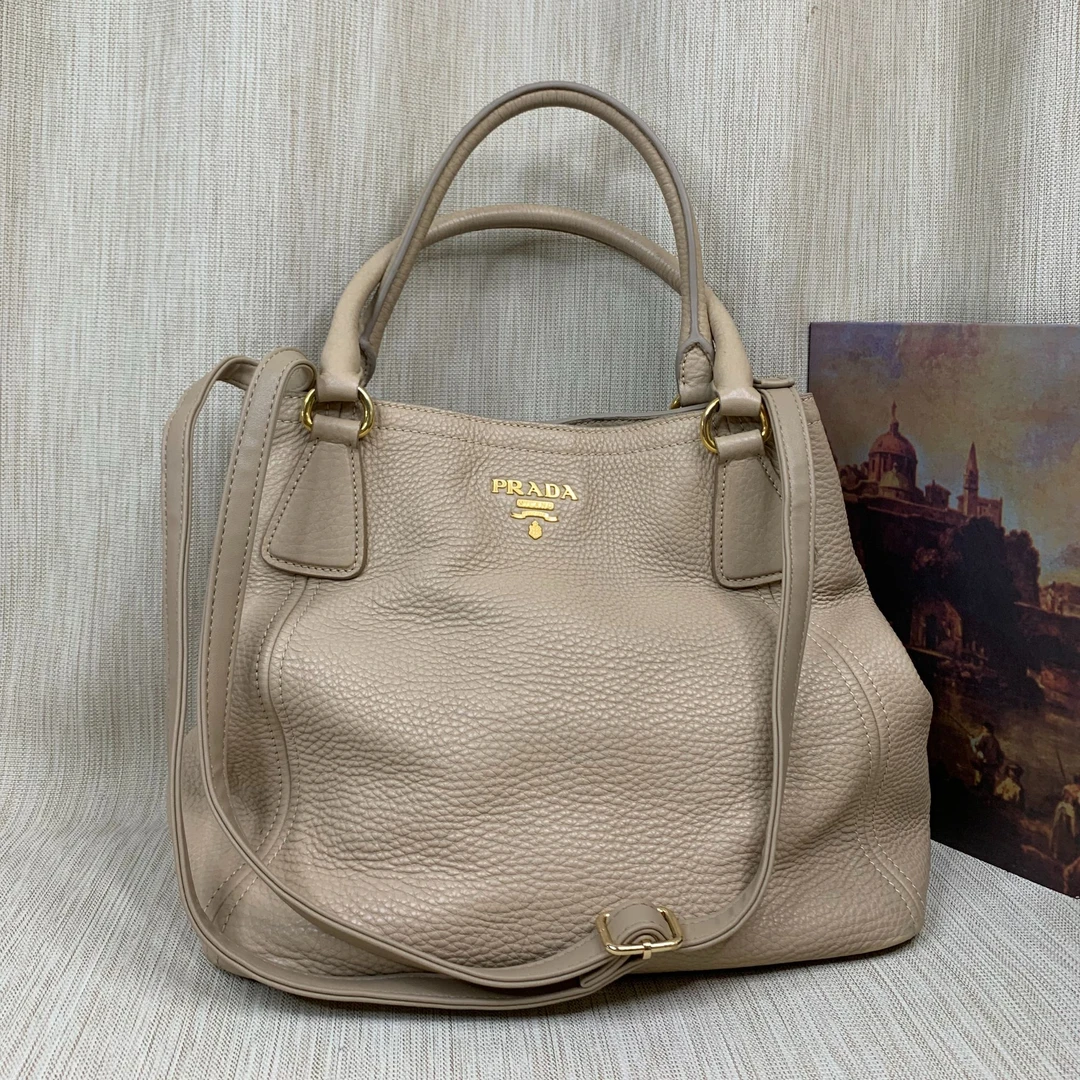 95新 Prada/普拉达 奶茶色手提包/MS09104036/4036