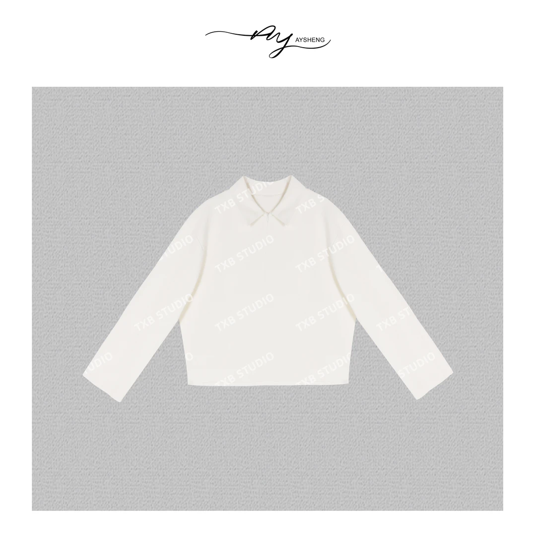 TXB “高智风”25春棉质拉链Polo领软糯感纯色宽松休闲上衣XB-7468