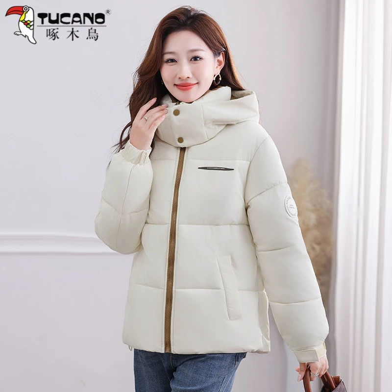 【官方正品】啄木鳥纯色休闲棉服女2026新款秋冬小个子加厚外套棉衣