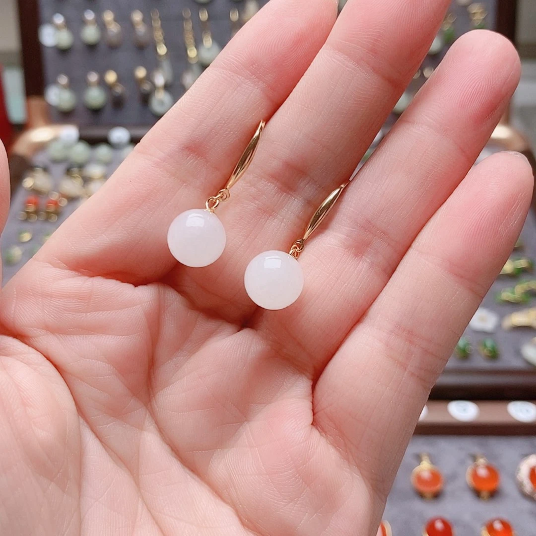 和田玉银S925镶嵌耳饰