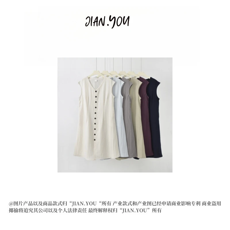 JIANYOU--[慵懒素人]25夏季新款时尚百搭系扣无袖连衣裙K-MF1376