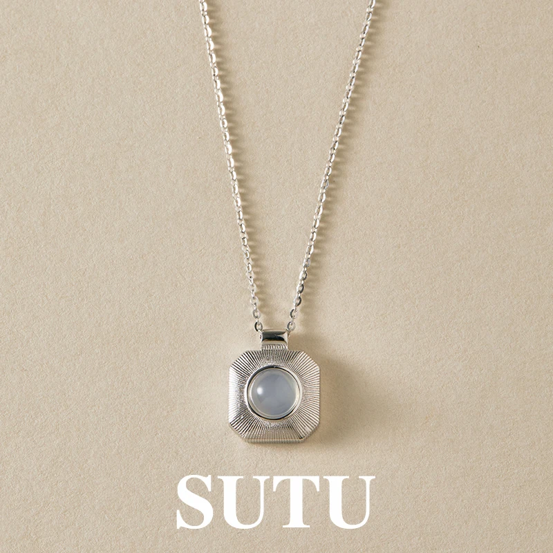 坠链均925银 方形拉丝白色气质锁骨链轻奢小众高级感百搭饰品