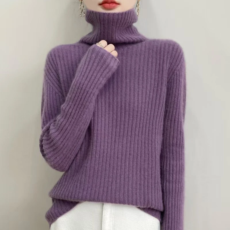 一线成衣7针加厚坑条高翻女式羊毛衫