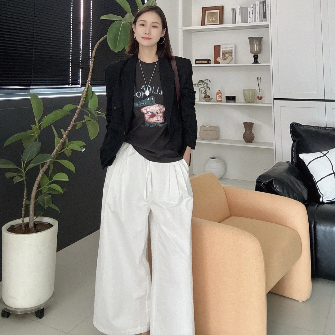 【丽姐女装】阔腿十分裤｜极简高级感气场显瘦全棉白裤子K51066