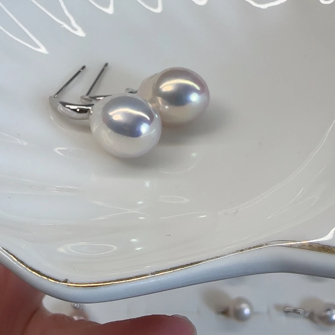 淡水珍珠耳饰银S925镶嵌沫*