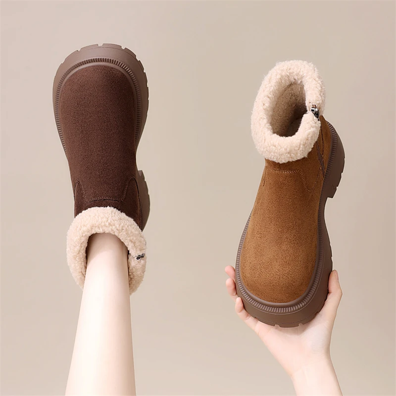 厚底雪地靴女冬季2025年新款羊羔毛保暖短靴加厚防滑百搭短筒棉靴