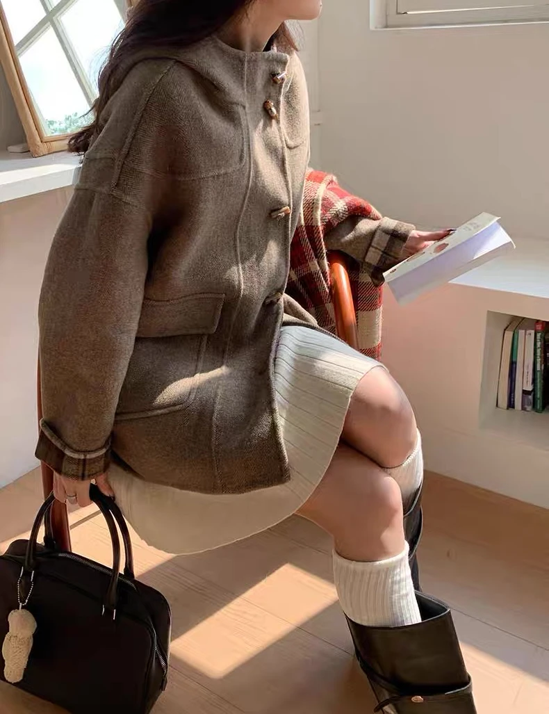 新款气质休闲韩版简约毛呢大衣外套DY5666