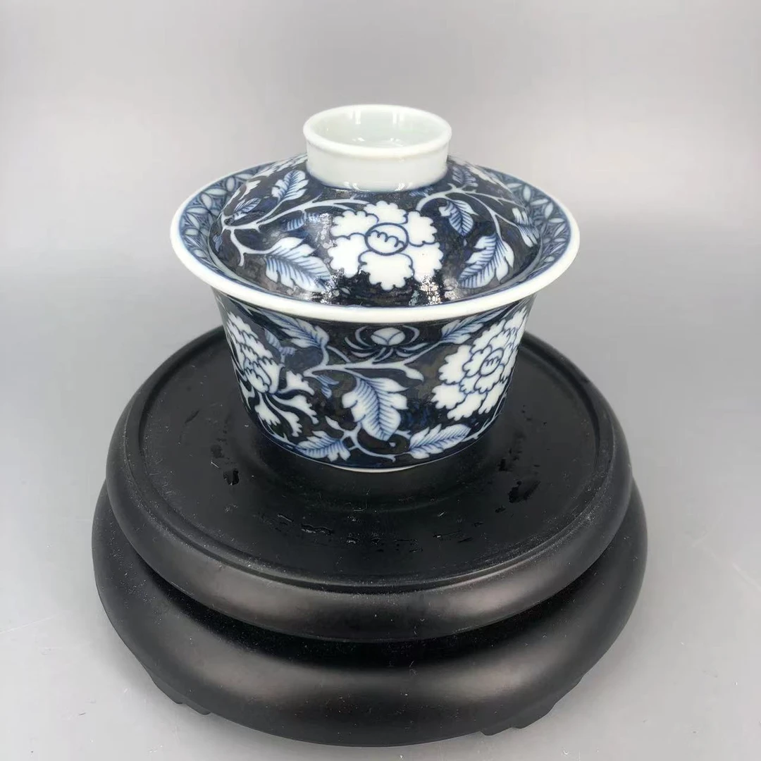 【景德镇瓷器】元邑混底牡丹盖碗 135c c yy0044
