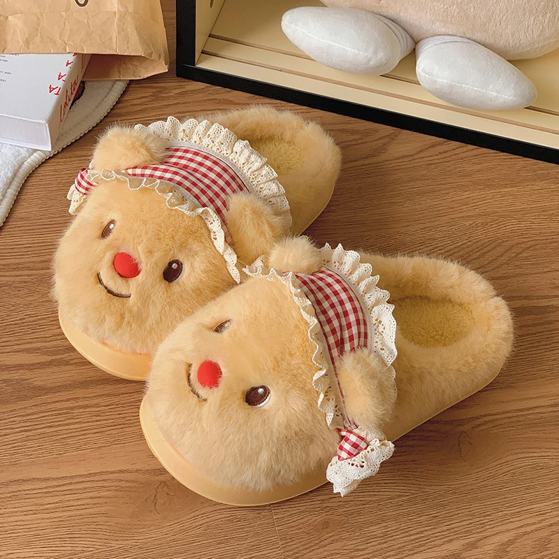 网红黄油小熊棉拖鞋女秋冬季可爱外穿防滑厚底居家室内保暖棉鞋