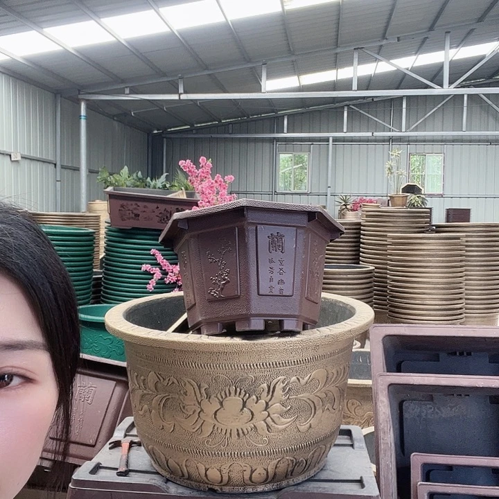 紫砂色八角50花盆4个有孔