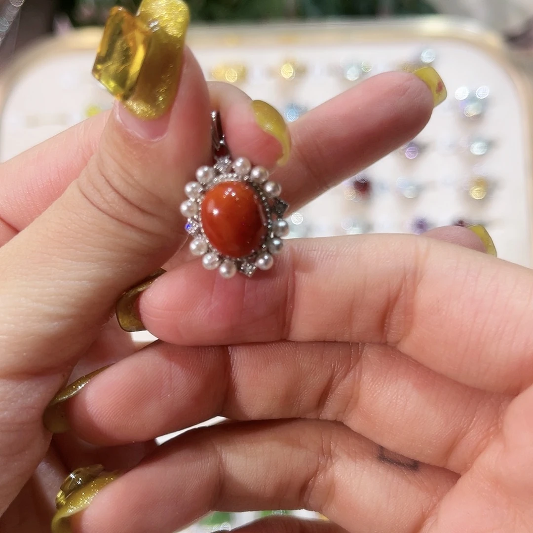 蛇纹石玉戒指银S925镶嵌