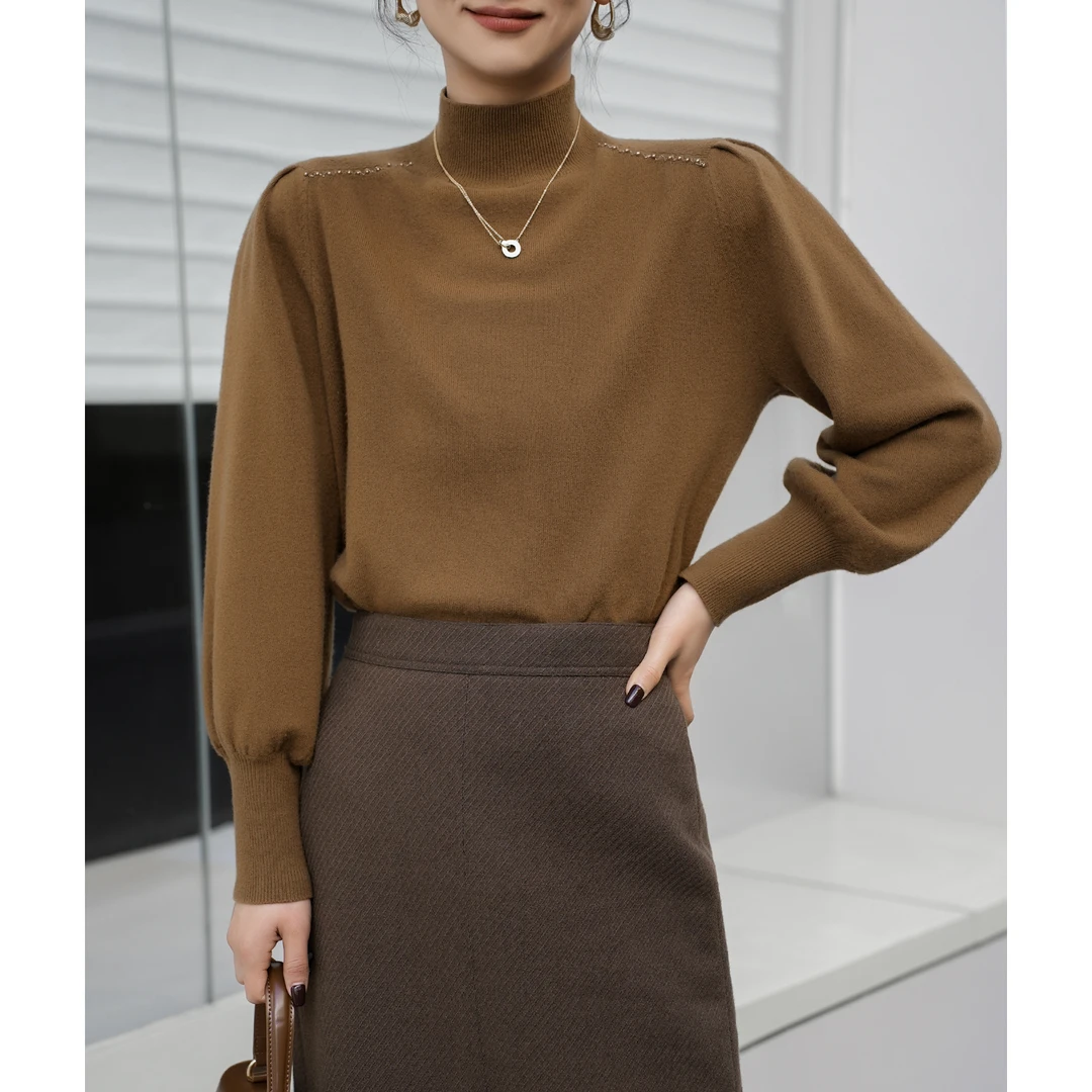 江洲秋冬季美拉德色系气质洋气半高领百搭纯色毛衣23Z0123