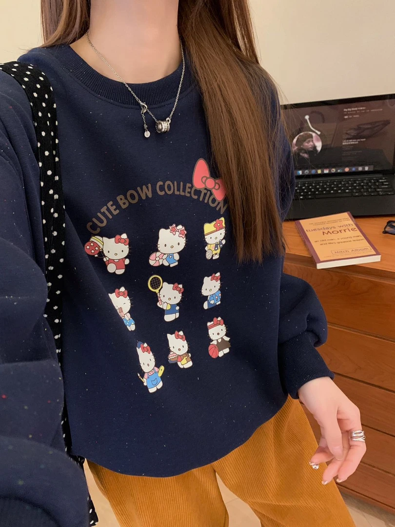 0420【春季新款】前印九宫格kitty彩棉卡通休闲圆领卫衣