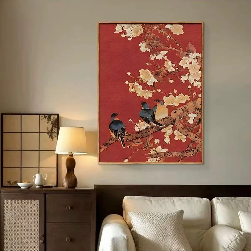 D127《所见即所得》竹林仙鹤茶室装饰画新中式玄关挂画布走廊壁画
